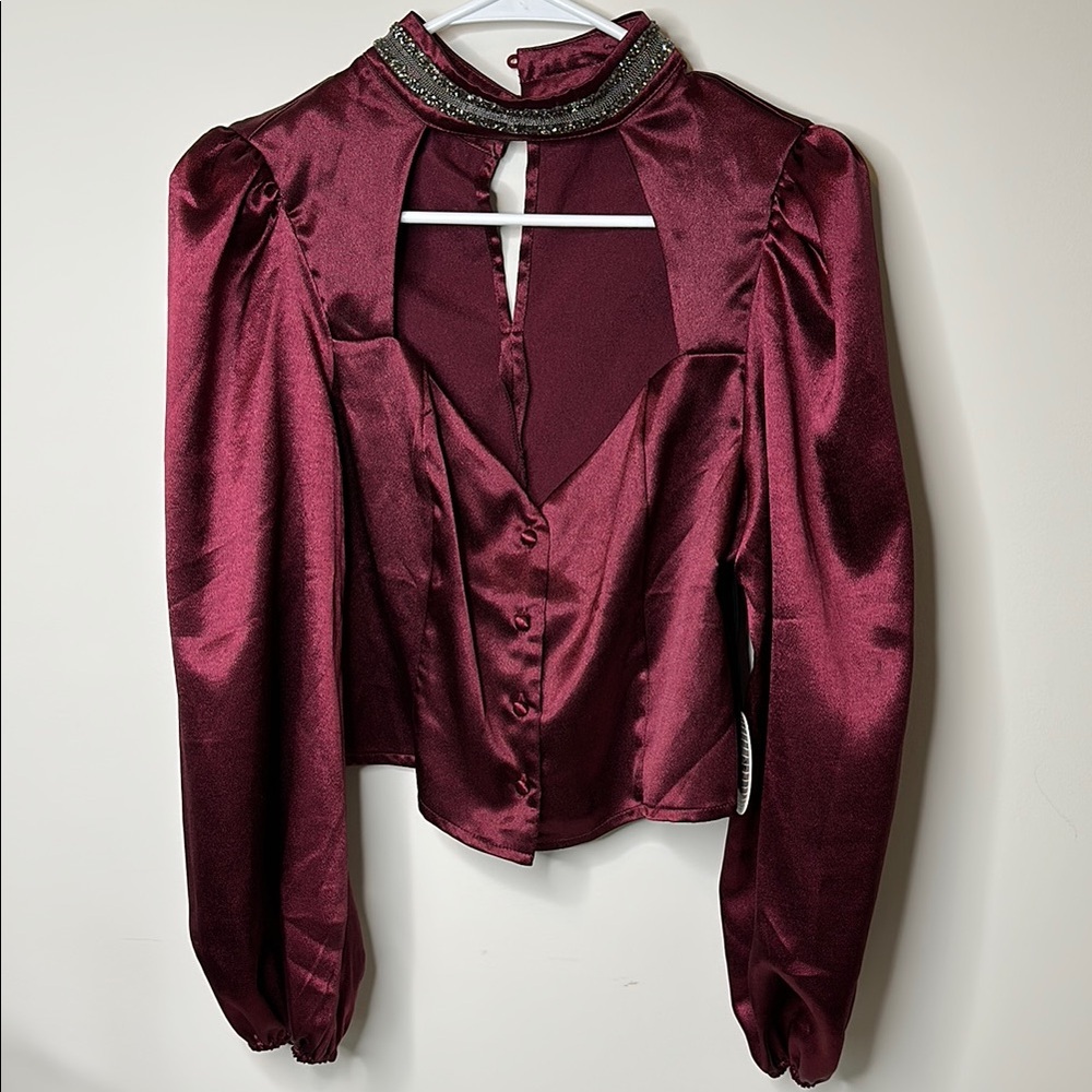 Elegant Burgundy Satin Women's Top